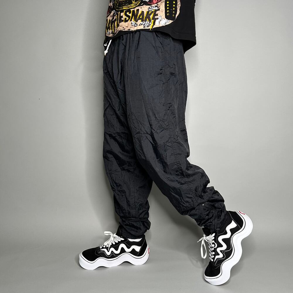 Vintage 90s Track Pants Mens L Jet Black Joggers Elastic Cuffs Ankle Zippers